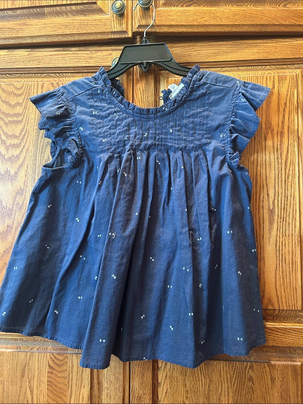 Women’s Navy Ruffle-Sleeve Embroidered Top